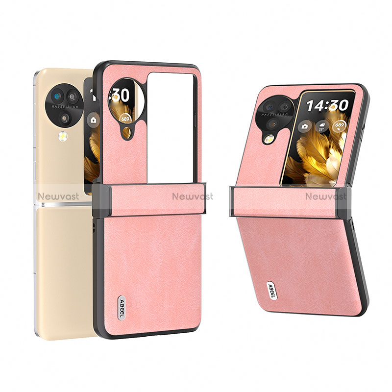 Luxury Leather Matte Finish and Plastic Back Cover Case BH1 for Oppo Find N3 Flip 5G Pink