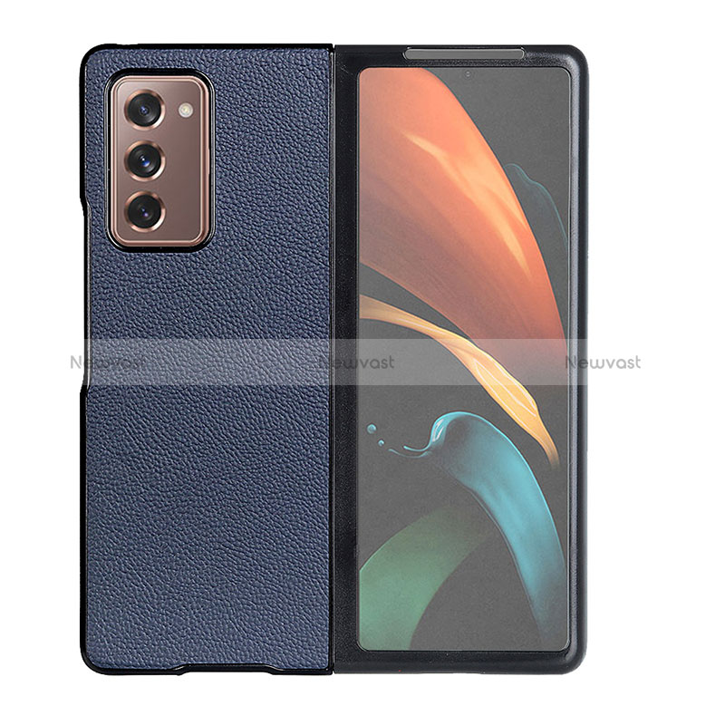 Luxury Leather Matte Finish and Plastic Back Cover Case BH1 for Samsung Galaxy Z Fold2 5G Blue