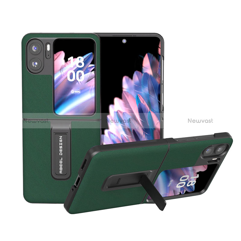 Luxury Leather Matte Finish and Plastic Back Cover Case BH10 for Oppo Find N2 Flip 5G Green