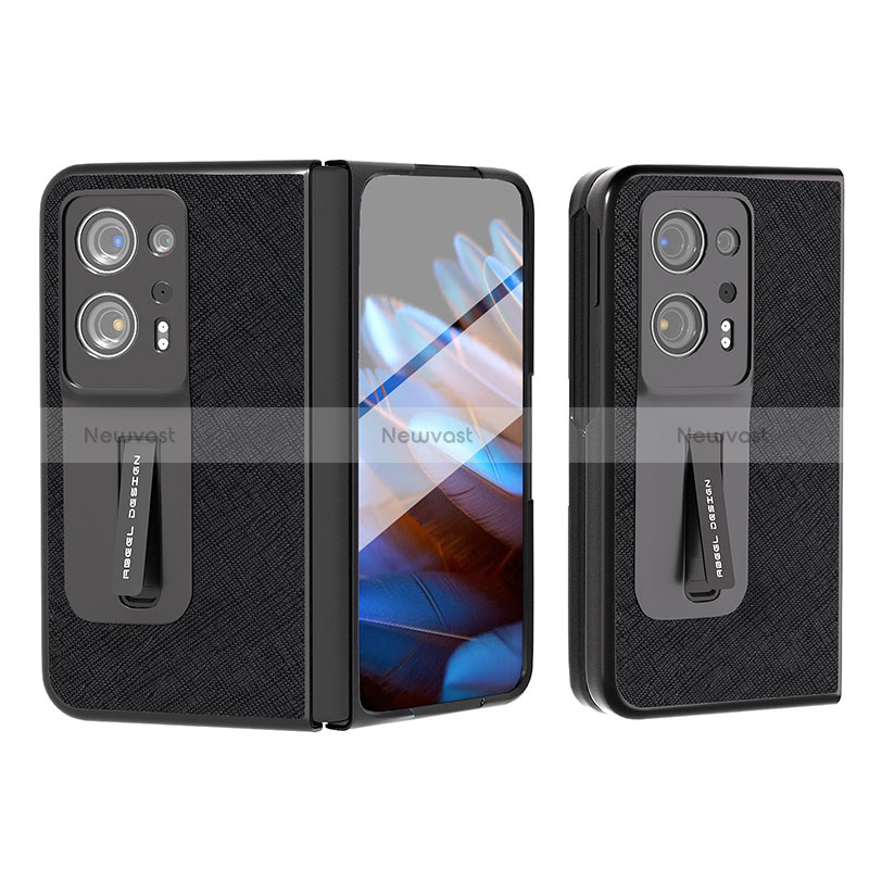 Luxury Leather Matte Finish and Plastic Back Cover Case BH12 for Oppo Find N2 5G Black