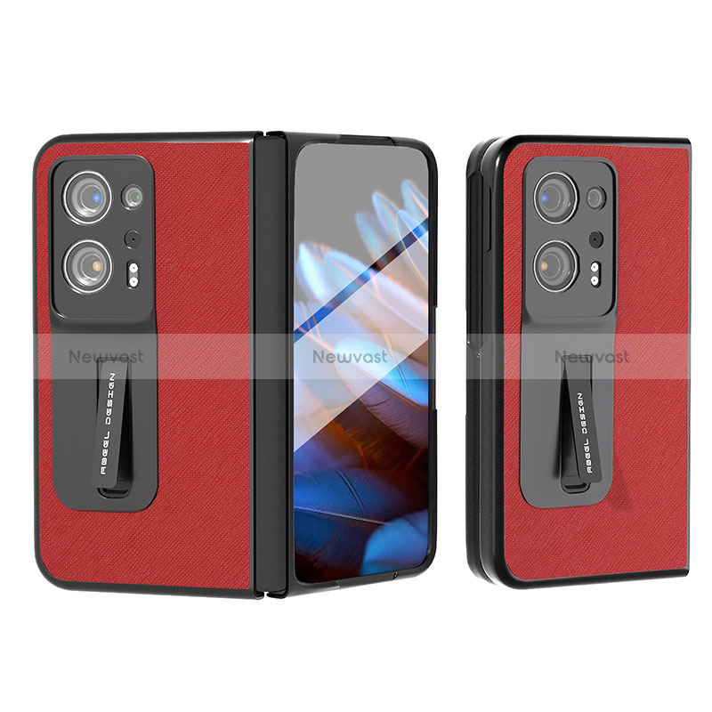 Luxury Leather Matte Finish and Plastic Back Cover Case BH12 for Oppo Find N2 5G Red