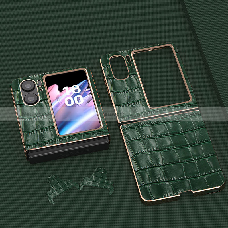 Luxury Leather Matte Finish and Plastic Back Cover Case BH12 for Oppo Find N2 Flip 5G Green