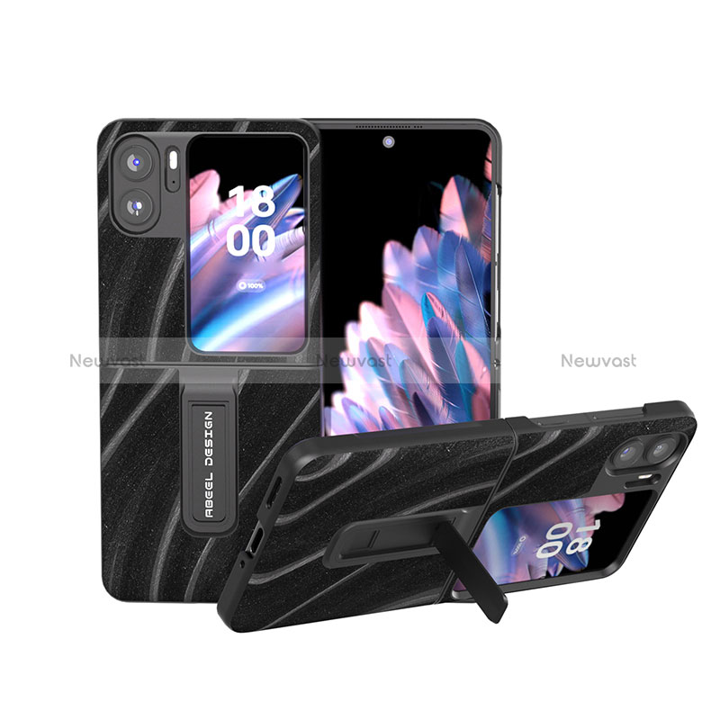 Luxury Leather Matte Finish and Plastic Back Cover Case BH15 for Oppo Find N2 Flip 5G Black