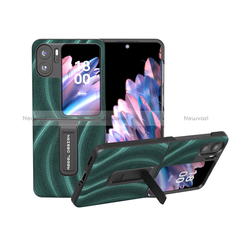 Luxury Leather Matte Finish and Plastic Back Cover Case BH15 for Oppo Find N2 Flip 5G Green