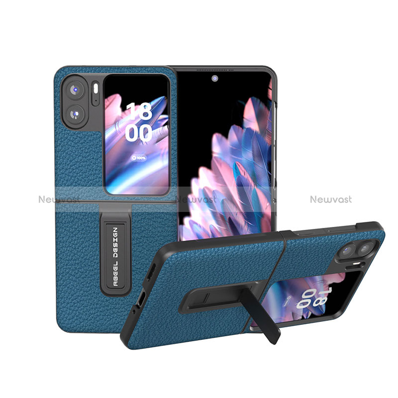 Luxury Leather Matte Finish and Plastic Back Cover Case BH16 for Oppo Find N2 Flip 5G Blue