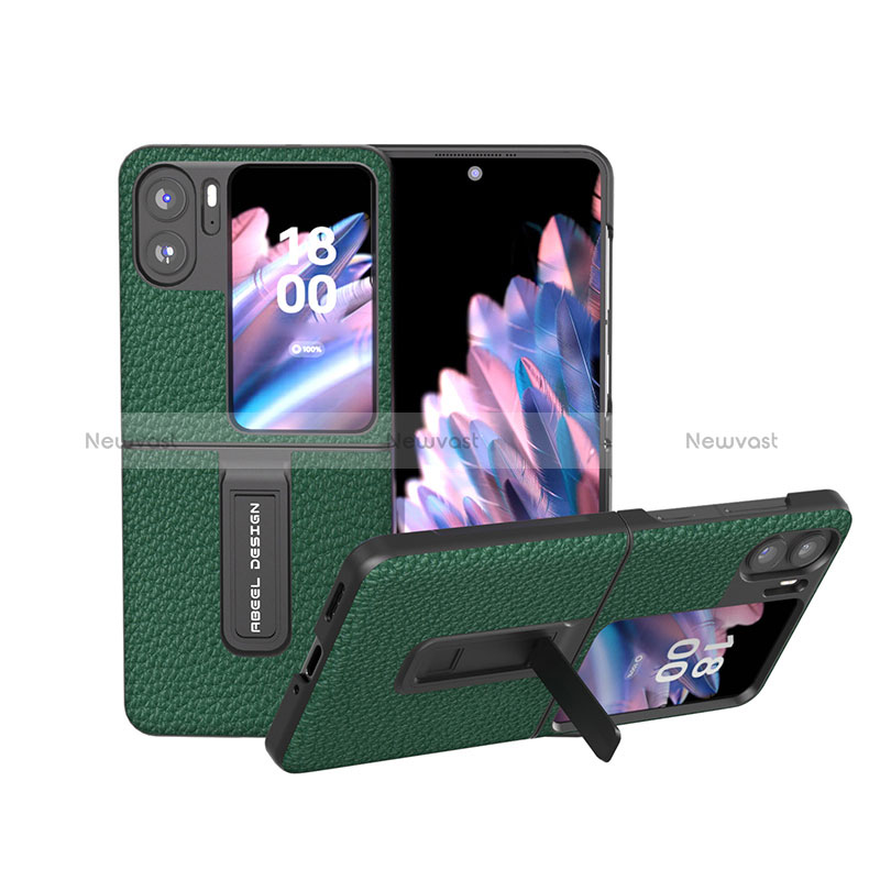 Luxury Leather Matte Finish and Plastic Back Cover Case BH16 for Oppo Find N2 Flip 5G Green