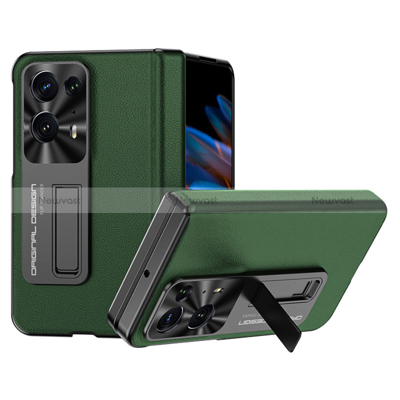 Luxury Leather Matte Finish and Plastic Back Cover Case BH18 for Oppo Find N2 5G Green