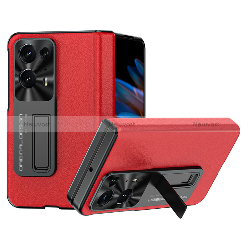 Luxury Leather Matte Finish and Plastic Back Cover Case BH18 for Oppo Find N2 5G Red