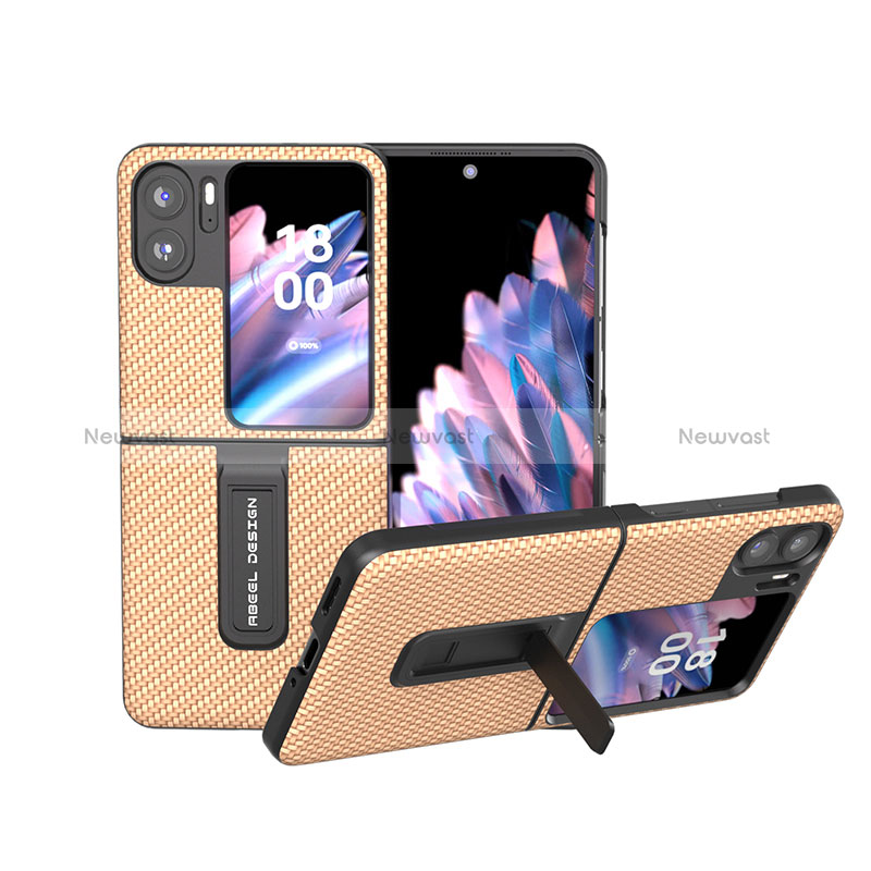 Luxury Leather Matte Finish and Plastic Back Cover Case BH18 for Oppo Find N2 Flip 5G Gold