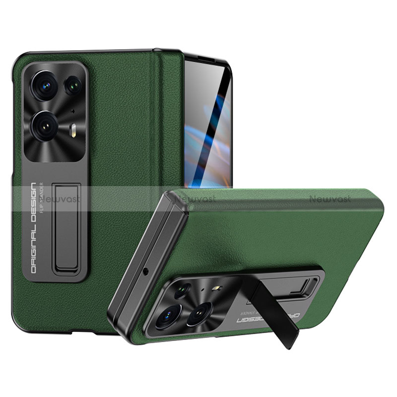Luxury Leather Matte Finish and Plastic Back Cover Case BH19 for Oppo Find N2 5G Green