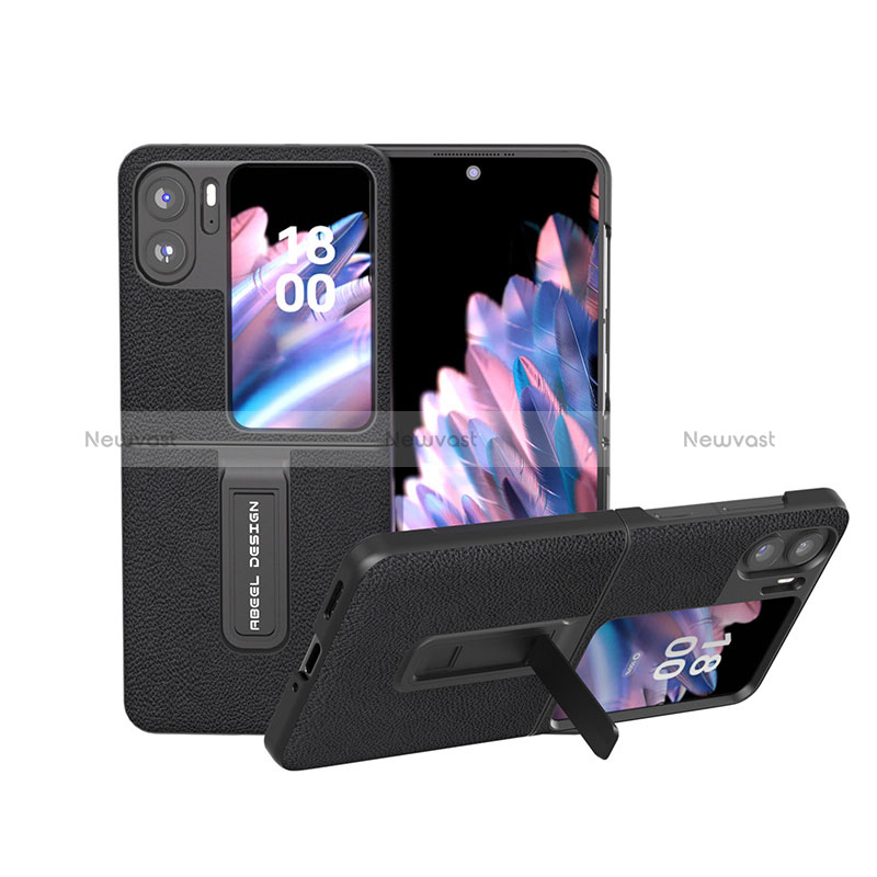 Luxury Leather Matte Finish and Plastic Back Cover Case BH19 for Oppo Find N2 Flip 5G Black