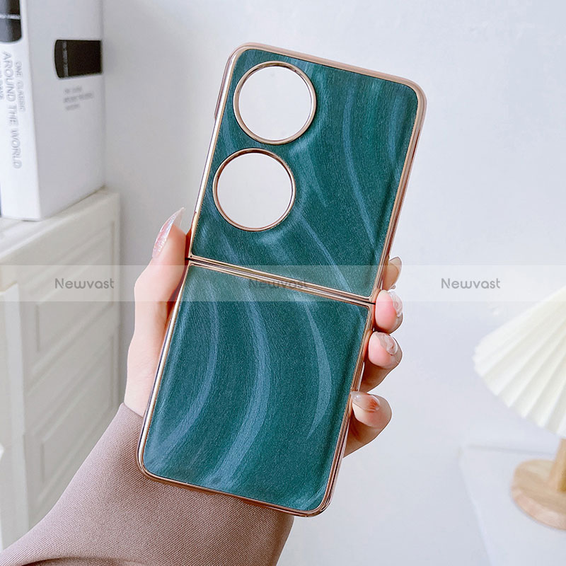 Luxury Leather Matte Finish and Plastic Back Cover Case BH2 for Huawei P50 Pocket Green