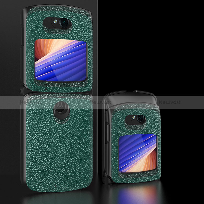 Luxury Leather Matte Finish and Plastic Back Cover Case BH2 for Motorola Moto RAZR (2022) 5G Green