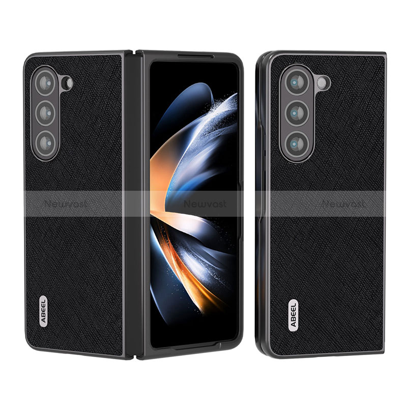 Luxury Leather Matte Finish and Plastic Back Cover Case BH2 for Samsung Galaxy Z Fold5 5G Black