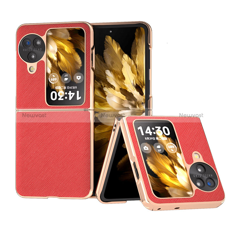 Luxury Leather Matte Finish and Plastic Back Cover Case BH26 for Oppo Find N3 Flip 5G Red