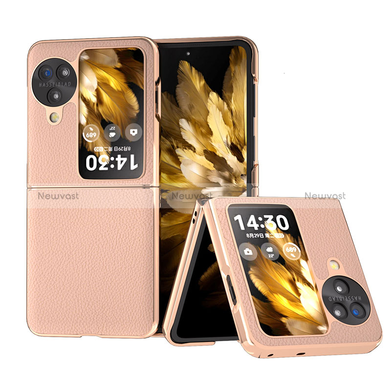 Luxury Leather Matte Finish and Plastic Back Cover Case BH27 for Oppo Find N3 Flip 5G Rose Gold