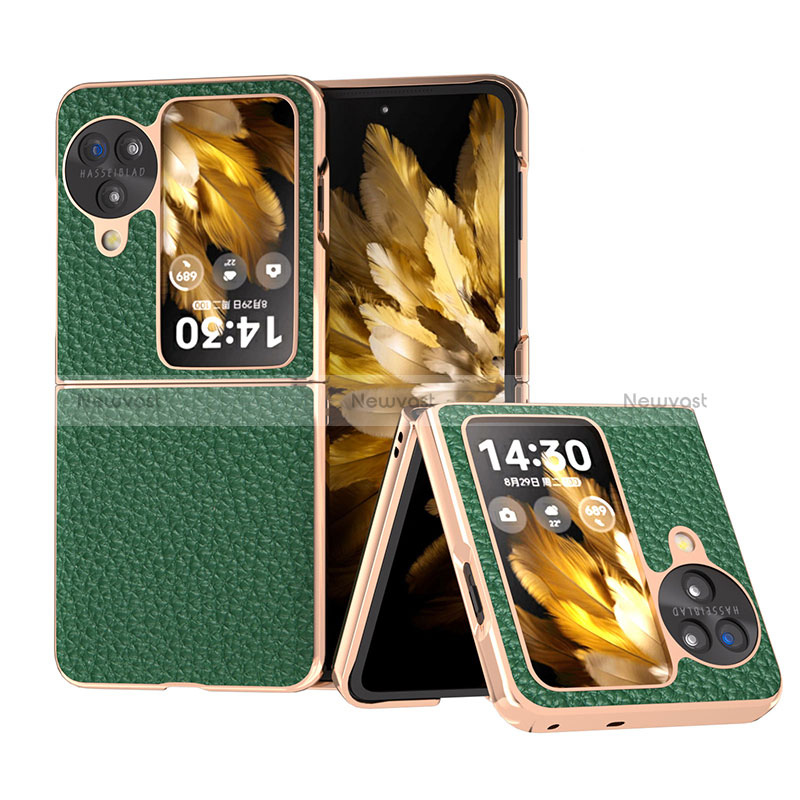 Luxury Leather Matte Finish and Plastic Back Cover Case BH28 for Oppo Find N3 Flip 5G Green