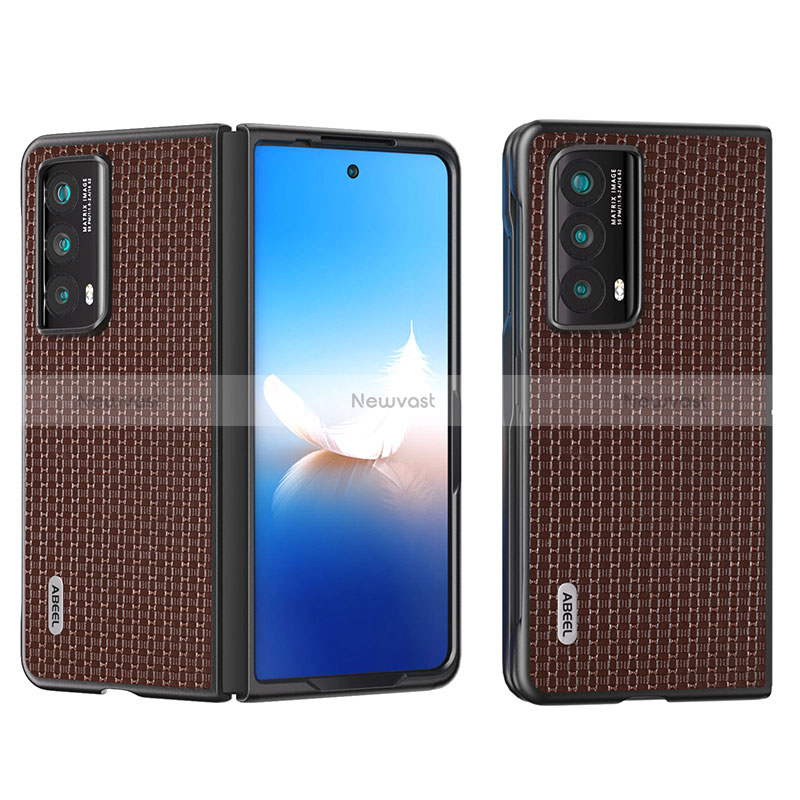 Luxury Leather Matte Finish and Plastic Back Cover Case BH3 for Huawei Honor Magic Vs2 5G Brown