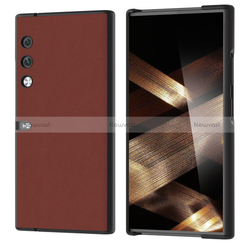 Luxury Leather Matte Finish and Plastic Back Cover Case BH3 for Huawei Honor V Purse 5G Brown