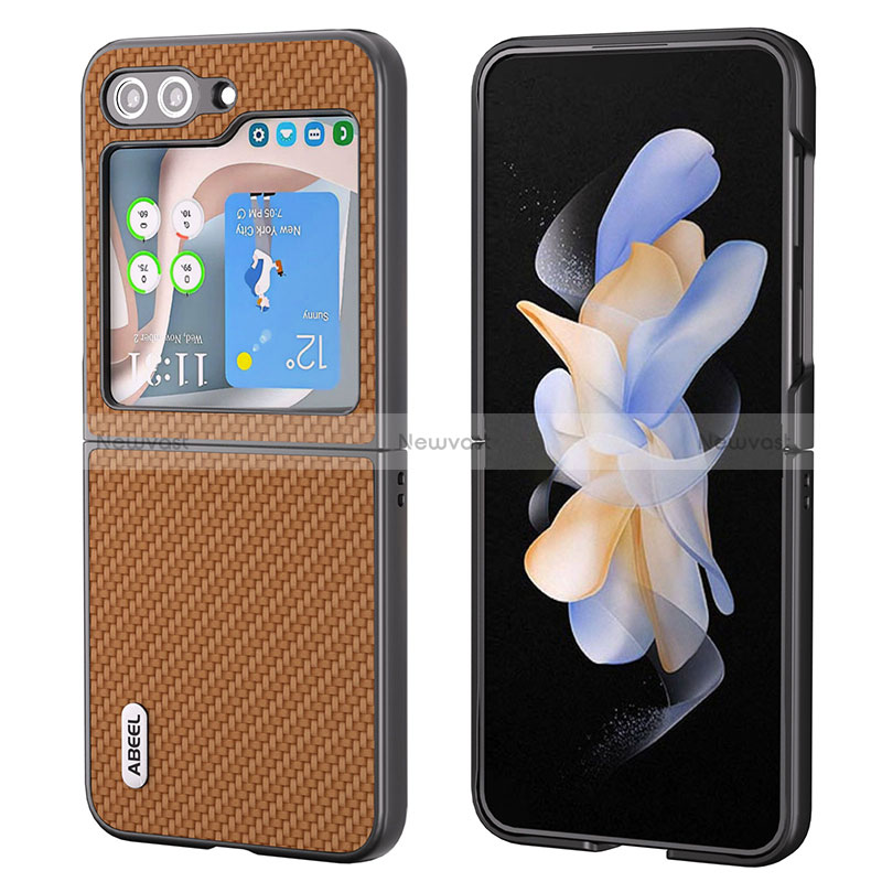 Luxury Leather Matte Finish and Plastic Back Cover Case BH3 for Samsung Galaxy Z Flip5 5G Brown