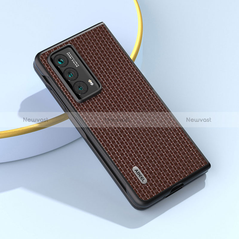 Luxury Leather Matte Finish and Plastic Back Cover Case BH4 for Huawei Honor Magic Vs2 5G Brown