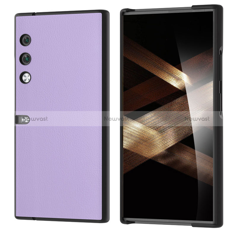 Luxury Leather Matte Finish and Plastic Back Cover Case BH4 for Huawei Honor V Purse 5G Purple