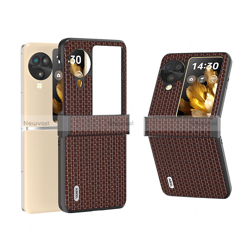 Luxury Leather Matte Finish and Plastic Back Cover Case BH4 for Oppo Find N3 Flip 5G Brown