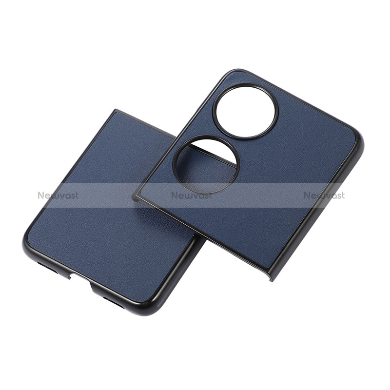 Luxury Leather Matte Finish and Plastic Back Cover Case BH5 for Huawei P60 Pocket Blue