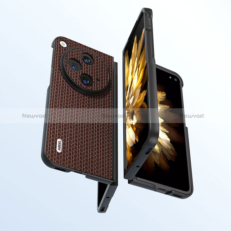 Luxury Leather Matte Finish and Plastic Back Cover Case BH5 for OnePlus Open 5G Brown