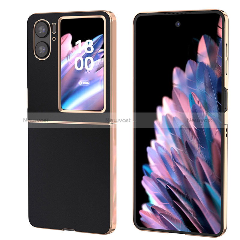 Luxury Leather Matte Finish and Plastic Back Cover Case BH5 for Oppo Find N2 Flip 5G Black