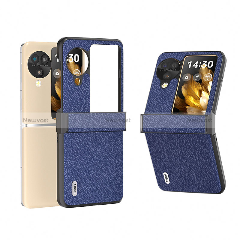 Luxury Leather Matte Finish and Plastic Back Cover Case BH5 for Oppo Find N3 Flip 5G Blue