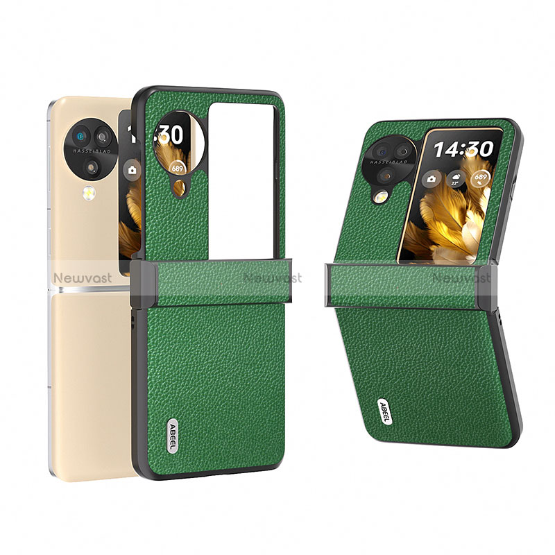 Luxury Leather Matte Finish and Plastic Back Cover Case BH5 for Oppo Find N3 Flip 5G Green