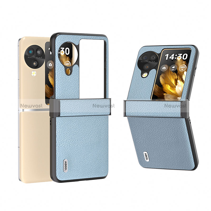 Luxury Leather Matte Finish and Plastic Back Cover Case BH5 for Oppo Find N3 Flip 5G Sky Blue