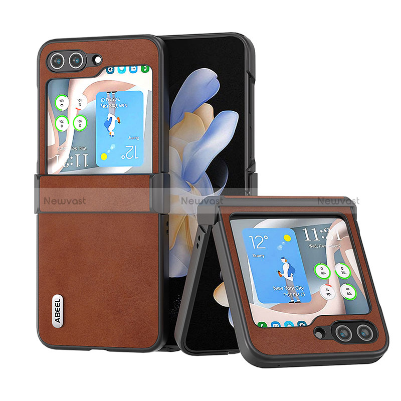 Luxury Leather Matte Finish and Plastic Back Cover Case BH5 for Samsung Galaxy Z Flip5 5G Brown