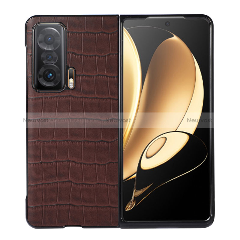 Luxury Leather Matte Finish and Plastic Back Cover Case BH6 for Huawei Honor Magic V 5G Brown