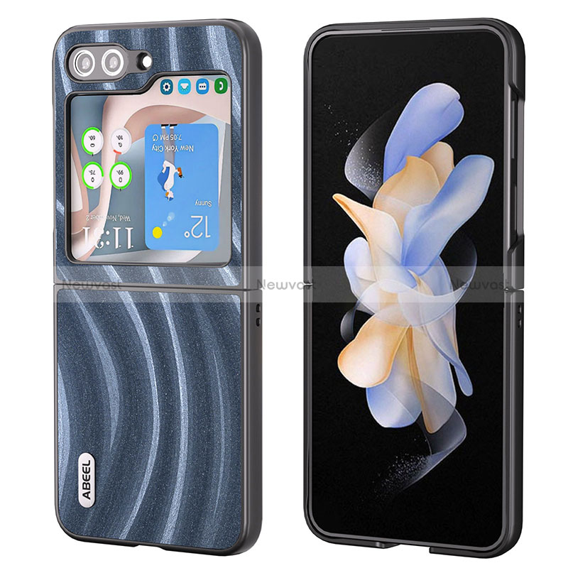 Luxury Leather Matte Finish and Plastic Back Cover Case BH6 for Samsung Galaxy Z Flip5 5G Blue