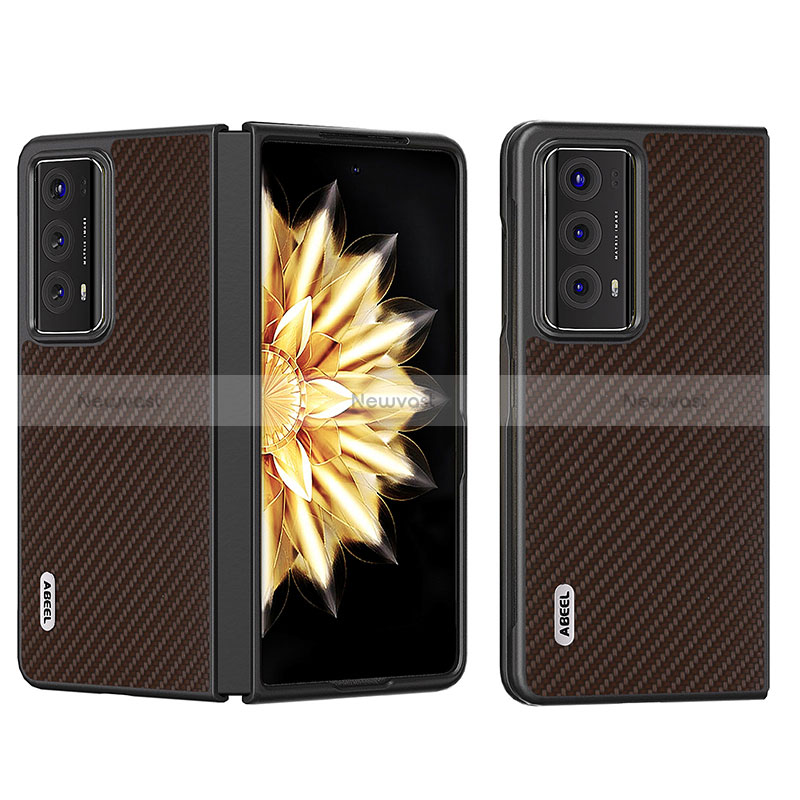 Luxury Leather Matte Finish and Plastic Back Cover Case BH7 for Huawei Honor Magic V2 5G Brown