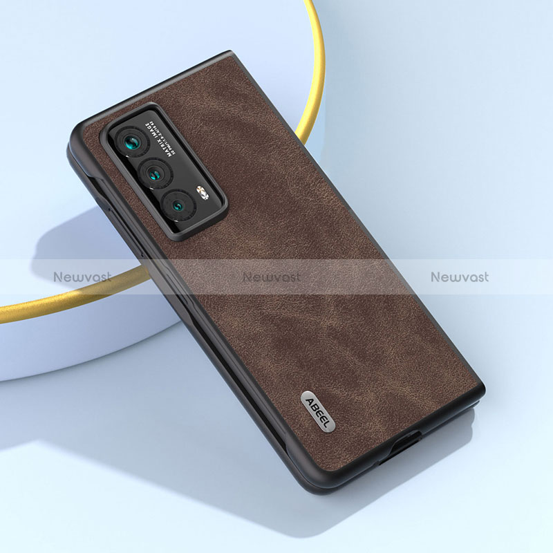 Luxury Leather Matte Finish and Plastic Back Cover Case BH7 for Huawei Honor Magic Vs2 5G Brown