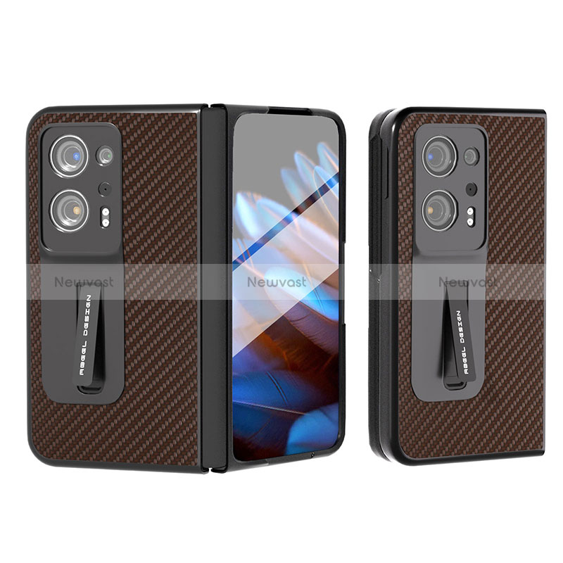 Luxury Leather Matte Finish and Plastic Back Cover Case BH7 for Oppo Find N2 5G Brown