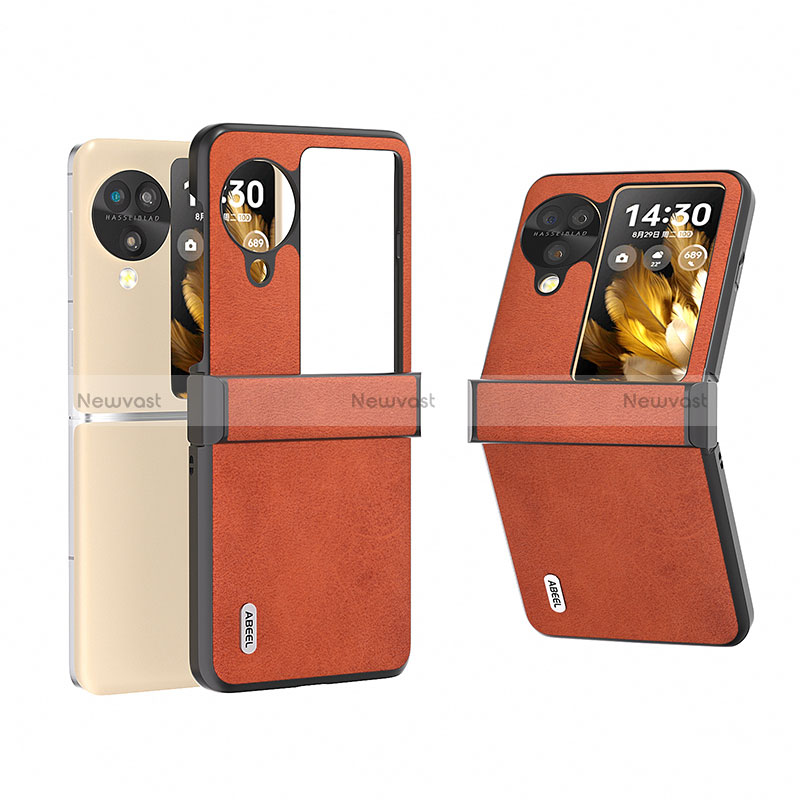 Luxury Leather Matte Finish and Plastic Back Cover Case BH7 for Oppo Find N3 Flip 5G Orange