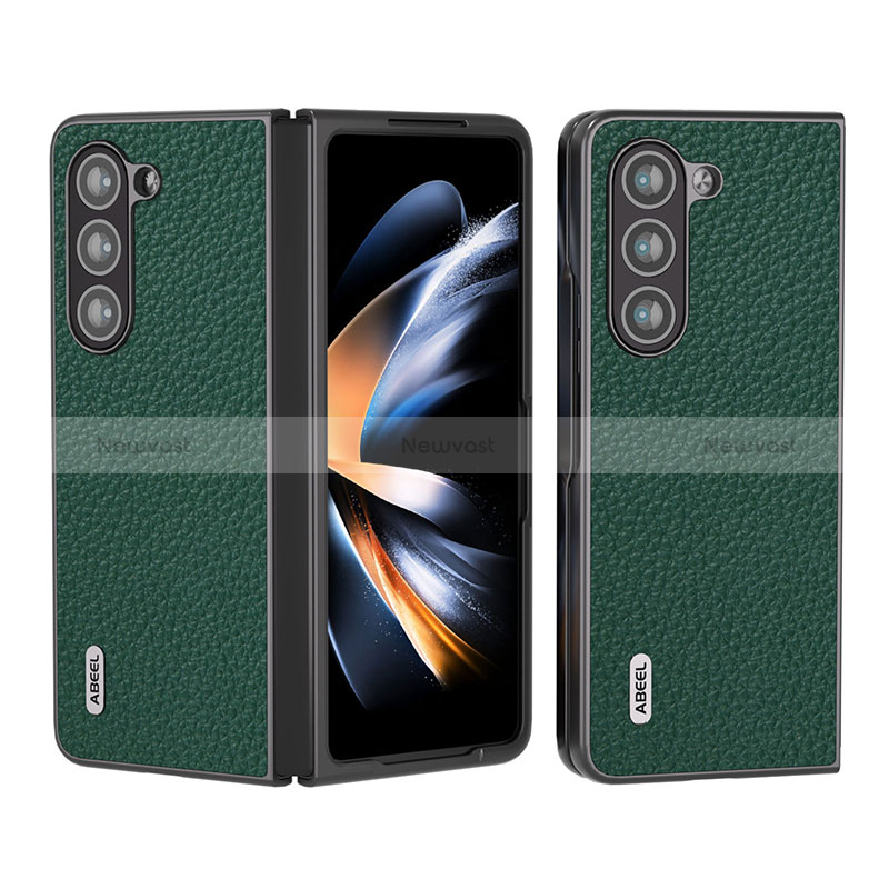 Luxury Leather Matte Finish and Plastic Back Cover Case BH7 for Samsung Galaxy Z Fold5 5G Midnight Green