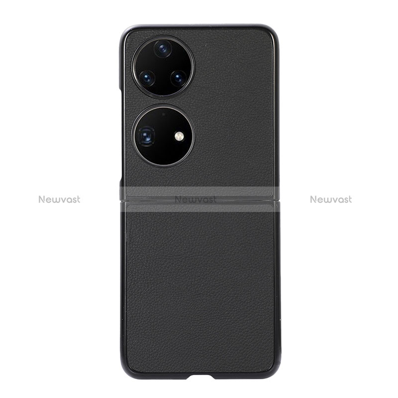 Luxury Leather Matte Finish and Plastic Back Cover Case BH8 for Huawei P60 Pocket Black