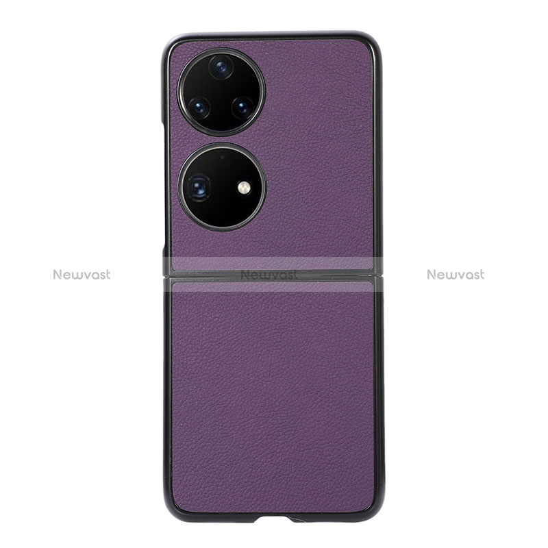Luxury Leather Matte Finish and Plastic Back Cover Case BH8 for Huawei P60 Pocket Purple