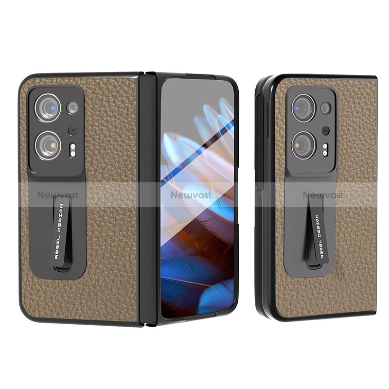 Luxury Leather Matte Finish and Plastic Back Cover Case BH8 for Oppo Find N2 5G Brown