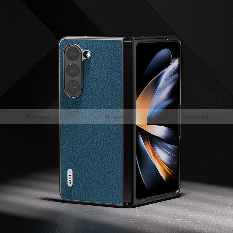 Luxury Leather Matte Finish and Plastic Back Cover Case BH8 for Samsung Galaxy Z Fold5 5G Blue