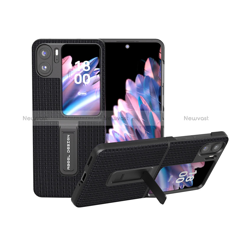 Luxury Leather Matte Finish and Plastic Back Cover Case BH9 for Oppo Find N2 Flip 5G Black