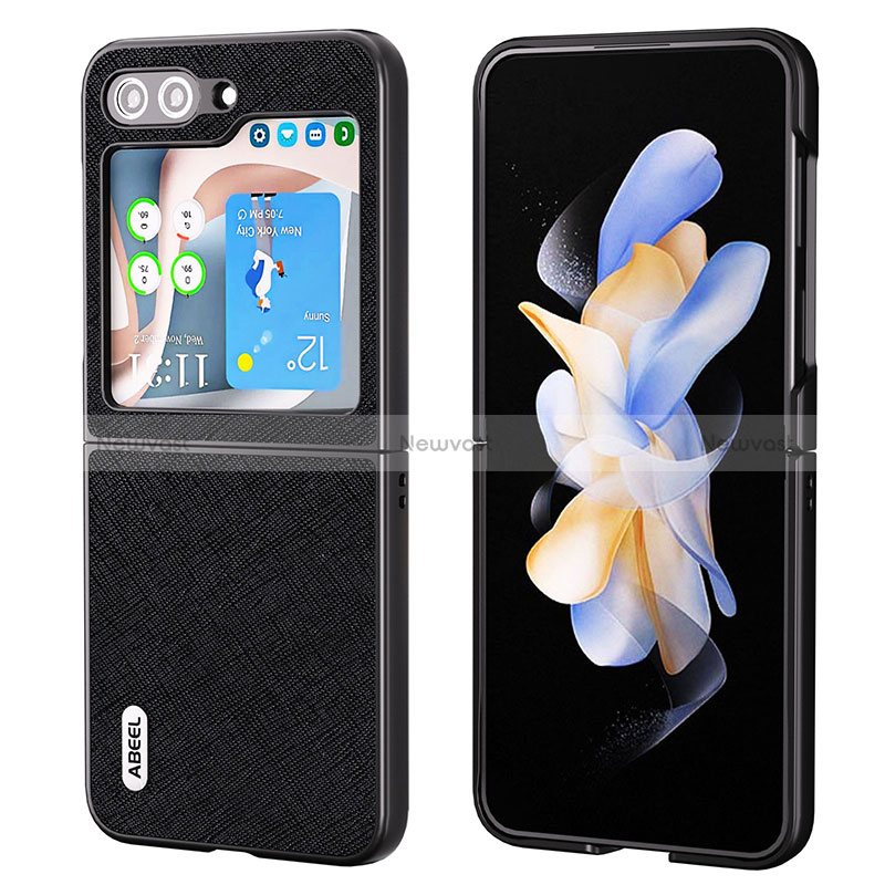 Luxury Leather Matte Finish and Plastic Back Cover Case BH9 for Samsung Galaxy Z Flip5 5G Black