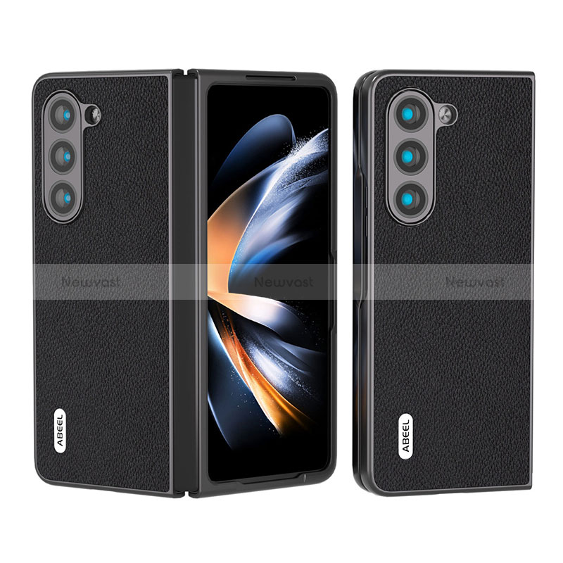 Luxury Leather Matte Finish and Plastic Back Cover Case BH9 for Samsung Galaxy Z Fold5 5G Black