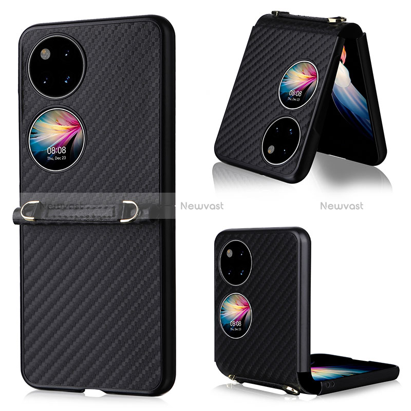 Luxury Leather Matte Finish and Plastic Back Cover Case BY1 for Huawei P50 Pocket