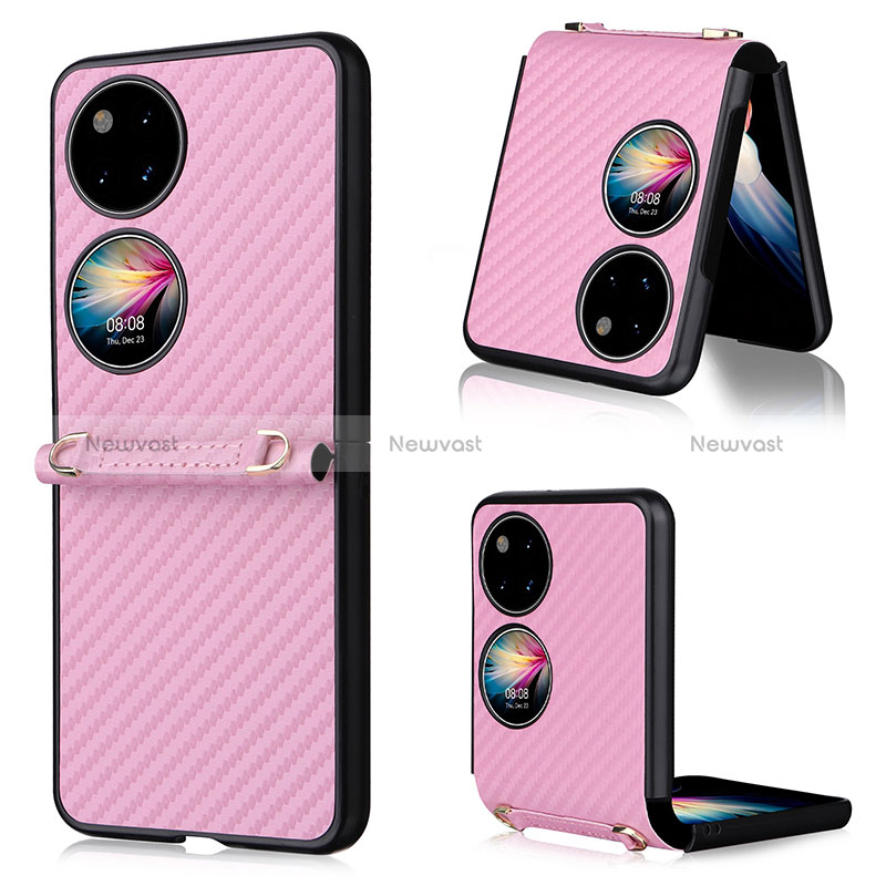 Luxury Leather Matte Finish and Plastic Back Cover Case BY1 for Huawei P50 Pocket Pink